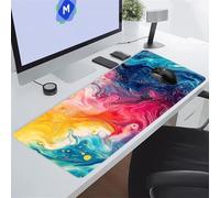 Yellow Blue Fluid Large Gaming Mouse Pad, XXL Extended Gamer Mouse Mat with Stitched Edges, 39.4x19.7x0.08 inch Non-Slip Rubber Base Gaming Desk Mat, Big Long Mousepad for Work, Game, Office, Home