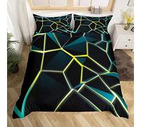 Yellow Blue Geometric Honeycomb Bedding Set Stereoscopic Hexagon Comforter Cover for Kids Boys Girls Beehive Hexagon Duvet Cover Geometric Bedspread Cover Room Decor Quilt Cover King Boys