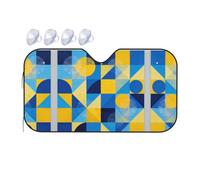 Yellow Blue Geometry Car Windshield Sunshade - Fits Cars, SUVs, Trucks, Automotive Sun Screen, White, 55 X 30in