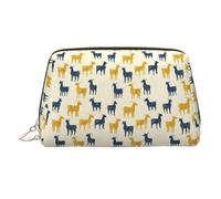 Yellow Blue Goat Silhouettes Print Makeup Bag, Cosmetic Bags Travel Toiletry Bags for Women, Large Capacity Leather Makeup Case Make Up Bag Organizer, Cute Make Up Pouch