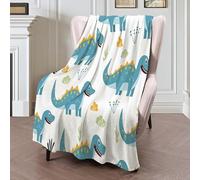 Yellow Blue Grassland Dinosaur Blanket 3D For Girls Boys Illustrated Animals Print Decor Fleece Throw Super Soft Flannel Fuzzy Plush Sofa Couch Living Room Bed Camping Travel 30"X40"(75X100Cm)