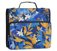 Yellow Blue Leaves 3 Rings 1.5 inch Zip Up Binder with Shoulder Strap Multi-Pocket Document Organizer for Middle Student Cremallera de carpeta