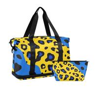 Yellow-blue Leopard Print Large Bag Sports Duffel Bags with Adjustable Strap for Hiking Multifunctional, Yellow-blue leopard print, One Size