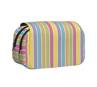 Yellow Blue Pastel Stripe Double Clamshell Pen Case Portable Pencil Pouch with Zipper