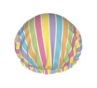Yellow Blue Pastel Stripe,Shower Cap Nightcap Double Layer Waterproof Elastic Bath Cap Reusable Hair Cap
