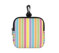 Yellow Blue Pastel Stripe, Square Zipper Storage Bag, Neoprene Coin Purse, Small Wallets, Change Pouch, Change Purse
