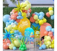 Yellow Blue Pink Clear Balloon Arch Kit with Explosion Star Balloons and Green Long Balloon for Birthday Party Supplies Party Supplies