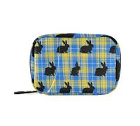 Yellow Blue Plaid Bunny Silhouettes First aid Bag with Detachable Compartments Convenient Weekly Pill Organizer for Purse