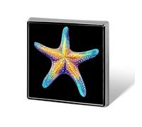 Yellow Blue Starfish Square Shape Brooches Pins Lightweight Metal Lapel Pin Memorial Badges Jewelry Gift