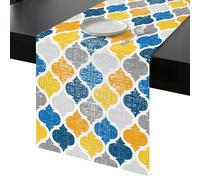 Yellow Blue Table Runner 60 Inches Long, Moroccan Trellis Retro Abstract Geometric Washable Table Runners Heat-Insulation Kitchen Dining Table Decorations for Home Party Decor, 13"x60"