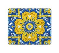 Yellow Blue Vintage Boho Gaming Mouse Pad Small Mouse Mat with Stitched Edges Non-Slip Long Desk Pad 12x10 in Desk Mat for Keyboard Home Office Gaming Work