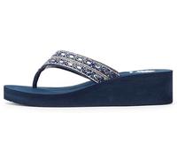 Yellow Box Women's Teeny Wedge Sandal, Round Toe, 1.75 Inch Heel, 0.75 Inch Platform, Comfortable Flip-Flop, Navy, 4.5 UK