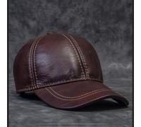 (yellow,brown, Adjustable) Men's Genuine Leather Flat Dome Baseball Cap With Wide Brim - Monochrome, Face-covering, Embossed First Layer Cowhide. Ideal For Spring And Autumn.
