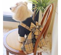 Yellow-Brown Checkered Dog Clothes Shoulder Strap Pet Costumes for Cat and Dog Cute Pet Outfits Princess Pet Dresses (Yellow,Medium)