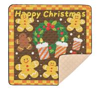Yellow-Brown Christmas Gingerbread Man Soft Foam mat for Baby to Play on Floor for Indoor Outdoor Lightweight Foldable Newborns Kicking Mat for Baby Toddler Infant, 50'' x 50''