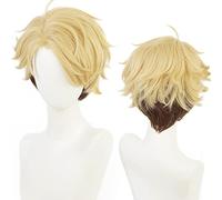 Yellow Brown Short Curly Cosplay Wig with Heat Resistant Synthetic Costume Hairs for Halloween Comic Con Cos Anime Party Replacement Wigs