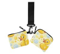 Yellow Bubble Duck Women's Coin Wallet Card Holder Small Detachable Identity Card Protector with Zipper Coin Pocket for Woman 2 Pcs