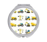 Yellow Building Machines Road Roller Bulldozer Dumper Folding Make Up Mirror, Compact 2X/1X Magnification Mirror, Women Portable Travel Makeup Mirror 2.4 x 2.4 inch