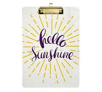 Yellow Burst Hello Sunshine Plastic Clipboard A4 Letter Size PVC Writing Board with Low Profile Silver Metal Clip Hardboard for School, Office 12.5x9 Inch