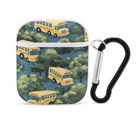 Yellow Buses Hawaiian Cute Earbuds Case Compatible with Airpods 1/2 Wireless Headphones Cover with Carabiner