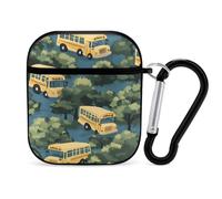 Yellow Buses Hawaiian Cute Earbuds Case Compatible with Airpods 1/2 Wireless Headphones Cover with Carabiner