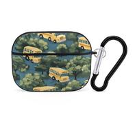 Yellow Buses Hawaiian Cute Earbuds Case Compatible with Airpods Pro Wireless Headphones Cover with Carabiner