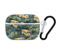 Yellow Buses Hawaiian Cute Earbuds Case Compatible with Airpods Pro Wireless Headphones Cover with Carabiner