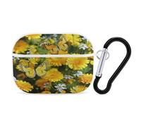 Yellow Butterfly and Daisies Earbuds Organizer Shockproof Protective Airpods Pro Cover with Carabiner Clip Anti Fall Carrying Earphone Case Cover for Airpods Pro 2nd Generation White