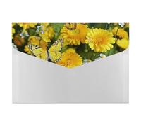 Yellow Butterfly and Daisies Expanding File Folder 6 Pockets Accordion File Organizer Portable Letter A4 Size Folders with Snap Closure for Document Paper Receipt Office Supplies