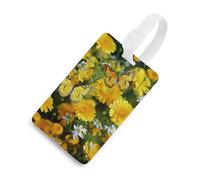 Yellow Butterfly and Daisies Luggage Tag Travel Essentials TPU Bag Tag Personalized Luggage Tags Holder Name Id Identifiers Card with Black Lanyard for Suitcase Backpack Toolbox