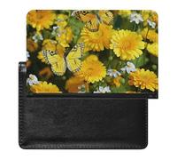 Yellow Butterfly And Yellow Daisies Passport Holder & Travel Wallet Passport Cover Protector Essentials with Credit Card Slots