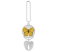 Yellow Butterfly Angel Wings Rearview Mirror Hanging Accessories, Metal Car Charm Pendant, Car Hanging Ornament Decoration, Guardian Angel Wings Ornaments for Christmas Tree, Bag Purse Charms-Silver