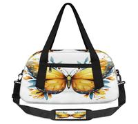 Yellow Butterfly Floral Print Kids Travel Duffle Bag Weekender Overnight Bag for Boy Girls Carry On Travel Bag Workout Duffel Bag