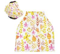 Yellow Butterfly Floral Stretchy Baby Car Seat Cover,Canopy Nursing Covers,Soft Breathable Windproof Scarf Changepad for Winter Infant Breastfeeding Boys