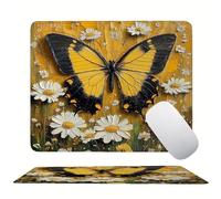 Yellow Butterfly Mouse Mat 20 x 15 cm Ultra Thin, with Stitched Edges Office Mouse Pad, Non-Slip Rubber Base, Waterproof & Washable, Desk Accessories, Aesthetic Design Mousepad 200x150mm s0z-314