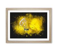 Yellow Butterfly Paint Splash Modern Art Framed Print | A2 Oak Framed Wall Art | Ready to Hang | Modern Animal Picture | Living Room Bedroom Lounge Office