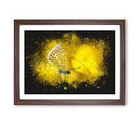 Yellow Butterfly Paint Splash Modern Art Framed Print | A2 Walnut Framed Wall Art | Ready to Hang | Modern Animal Picture | Living Room Bedroom Lounge Office