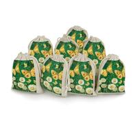 Yellow Butterfly Pattern Bunches Pocket Cotton And Hemp with Drawstring 8 Pieces Reusable Gift Bags Jewelry Pouch for Wedding DIY Craft Party (4.9 X 6.7 Inch)