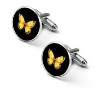 Yellow Butterfly Printed Cufflinks for Men Tuxedo Shirt Cuff Links Wedding Accessories Business Gift 1.7cm