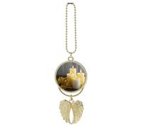 Yellow Butterfly with White Candles Car Hanging Ornament Rear View Mirror Pendant Lucky Presents Hanging Ornament Funny Car Pendant for Office Auto Home Decoration, One size, Zinc
