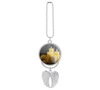 Yellow Butterfly with White Candles Car Hanging Ornament Rear View Mirror Pendant Lucky Presents Hanging Ornament Funny Car Pendant for Office Auto Home Decoration, One size, Zinc
