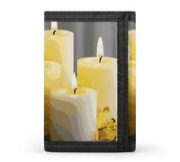 Yellow Butterfly with White Candles Trifold Wallet Polyester Casual Wallets Portable Stylish Coin Purse for Men And Women