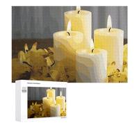 Yellow Butterfly with White Candles Wooden Puzzles for Adults 1000 PCS Unique Shape Puzzles Wall Art Home Decor for Puzzle Lovers, Family, Friend Creative Gift Toys