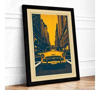 Yellow Cab at Vanishing Point Retro Framed Wall Art Print A1 (84.1×59.4cm) Black, Wall Decor for Living Room, Bedroom, Office & Home, Ready to Hang, Art Gift