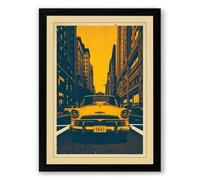 Yellow Cab at Vanishing Point Retro Framed Wall Art Print A2 (59.4×42cm) Black, Wall Decor for Living Room, Bedroom, Office & Home, Ready to Hang, Art Gift