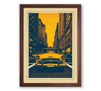 Yellow Cab at Vanishing Point Retro Framed Wall Art Print A3 (42×29.7cm) Walnut, Wall Decor for Living Room, Bedroom, Office & Home, Ready to Hang, Art Gift