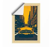 Yellow Cab at Vanishing Point Retro Unframed Wall Art Print A1 (84.1×59.4cm), Wall Decor for Living Room, Bedroom, Office & Home, Art Gift