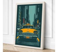 Yellow Cab in the City Retro Canvas Wall Art Print 24x16 Inch