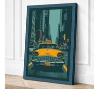 Yellow Cab in the City Retro Canvas Wall Art Print 24x16 Inch