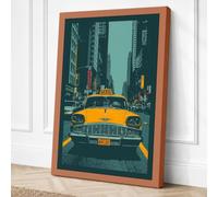 Yellow Cab in the City Retro Canvas Wall Art Print 30x20 Inch
